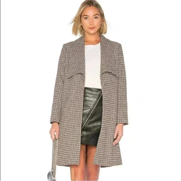 J.O.A. Jackets & Blazers - JOA shawl collar coat houndstooth plaid jacket coat XS Extra-Small Elayne Camel